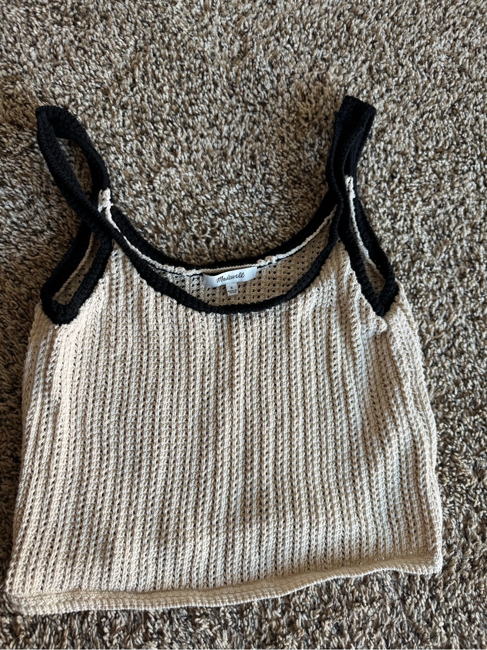 Open-Stitch Sweater Tank - Beige/Black